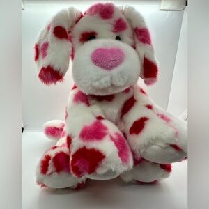 Build A Bear Hearts Fur Pup Dog Plush Valentines Pink Nose Red/White Puppy EUC